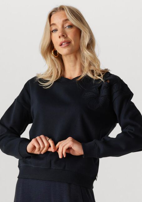 Dunkelblau JANSEN AMSTERDAM Pullover GABY TRUI SW 156 LONG SLEEVE FLOWER DETAIL - large