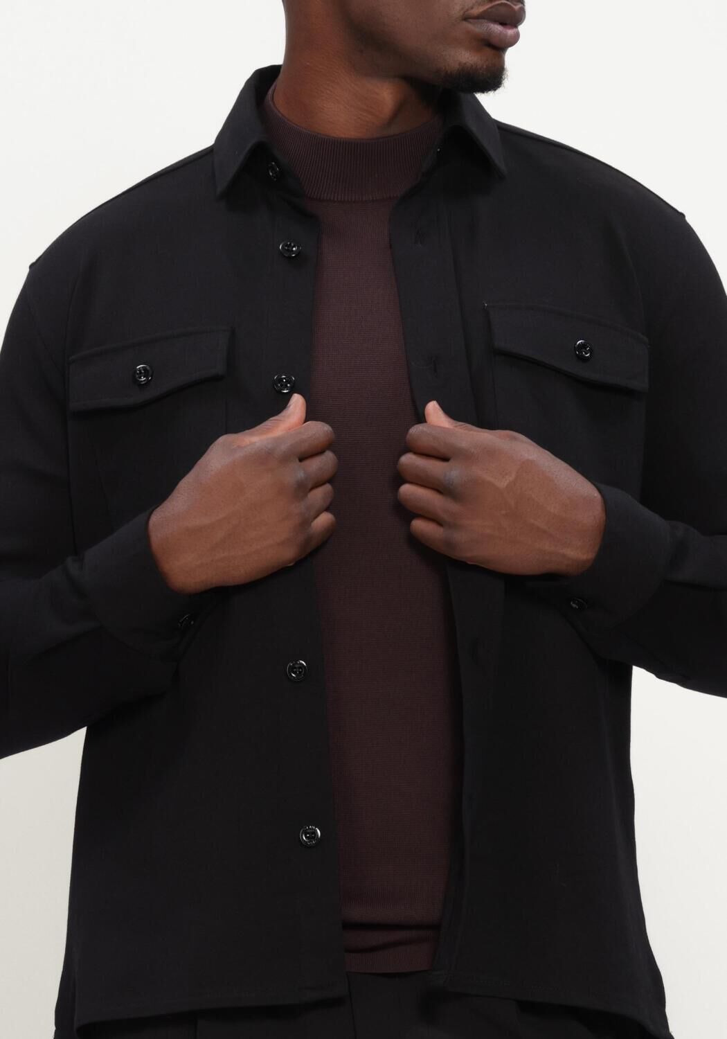 Schwarze GENTI Overshirts OVERSHIRT KNOOP - large