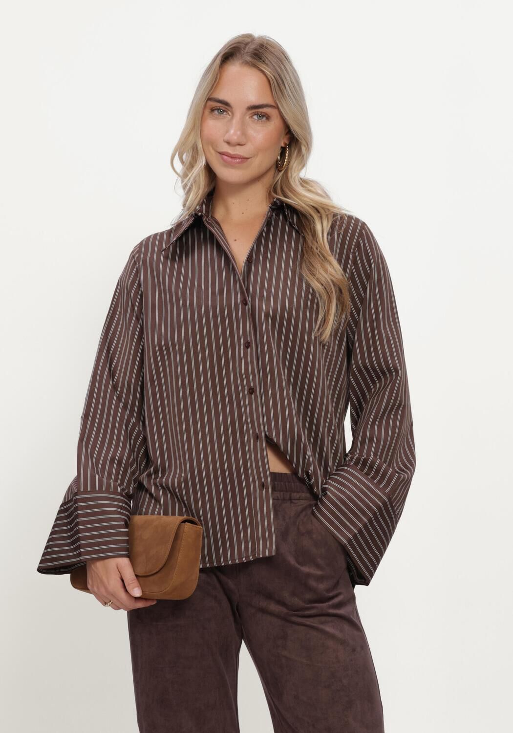 Braune SIMPLE Blusen WV-COTT-PL-PIN-26-3 - large