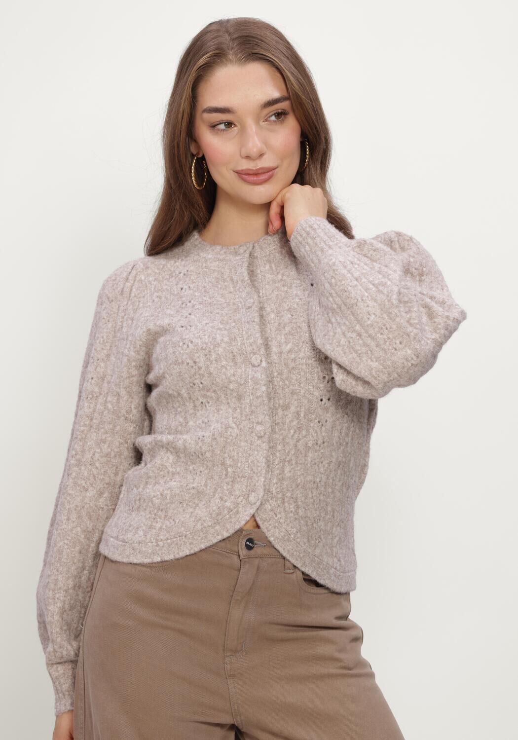Beige NEO NOIR Pullover KOTEAS CABLE KNIT CARDIGAN - large