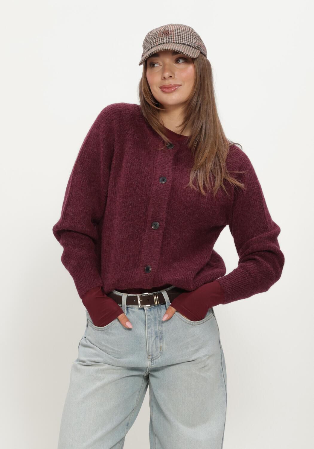 Bordeaux SELECTED WOMEN Pullover SLFLULU LS KNIT SHORT CARDIGAN - large