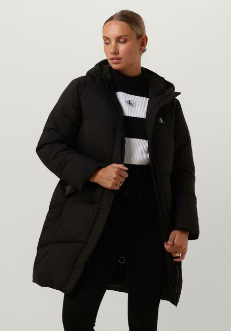 Schwarze CALVIN KLEIN Wattierte Jack LOGO BELT LONG PUFFER - large