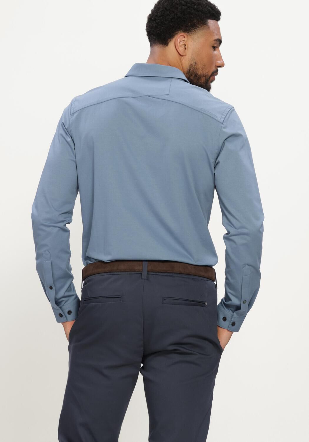 Blaue CAST IRON Klassisches Oberhemd LONG SLEEVE SHIRT TWILL JERSEY - large