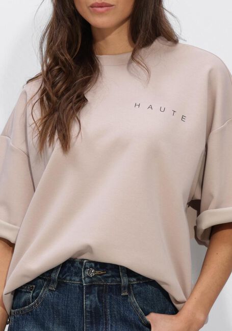 Beige HAUTE L'AMITI&Eacute; Pullover MAXI SPLIT SS LOGO SWEAT - large