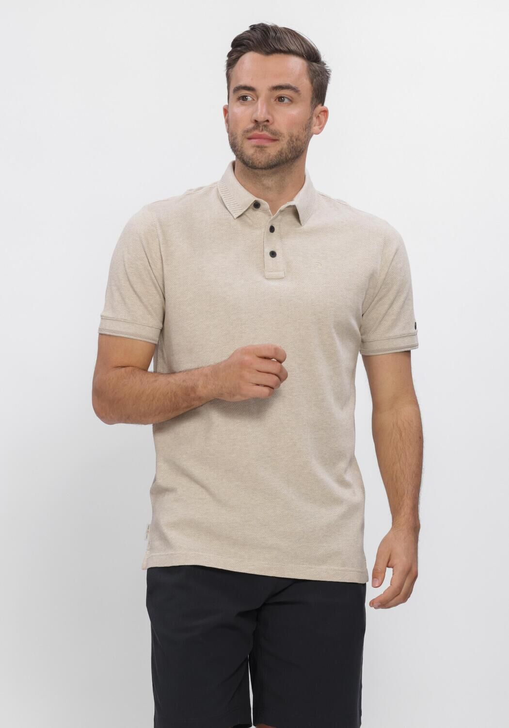 Sand CAST IRON Polo-Shirt SHORT SLEEVE POLO SLIM FIT POPCORN JERSEY MELANGE - large