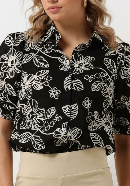 Schwarze JANSEN AMSTERDAM Blusen WGE722 EMBROIDERED BLOUSE 3/4 PUFFED SLEEVE - large