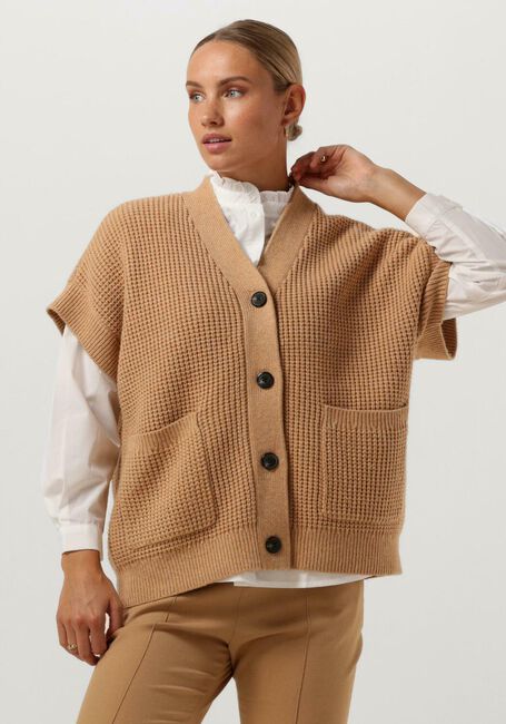 Camelfarbene RUBY TUESDAY Strickjacke VLINN SLEEVELESS CARDIGAN W PACHED POCKETS - large