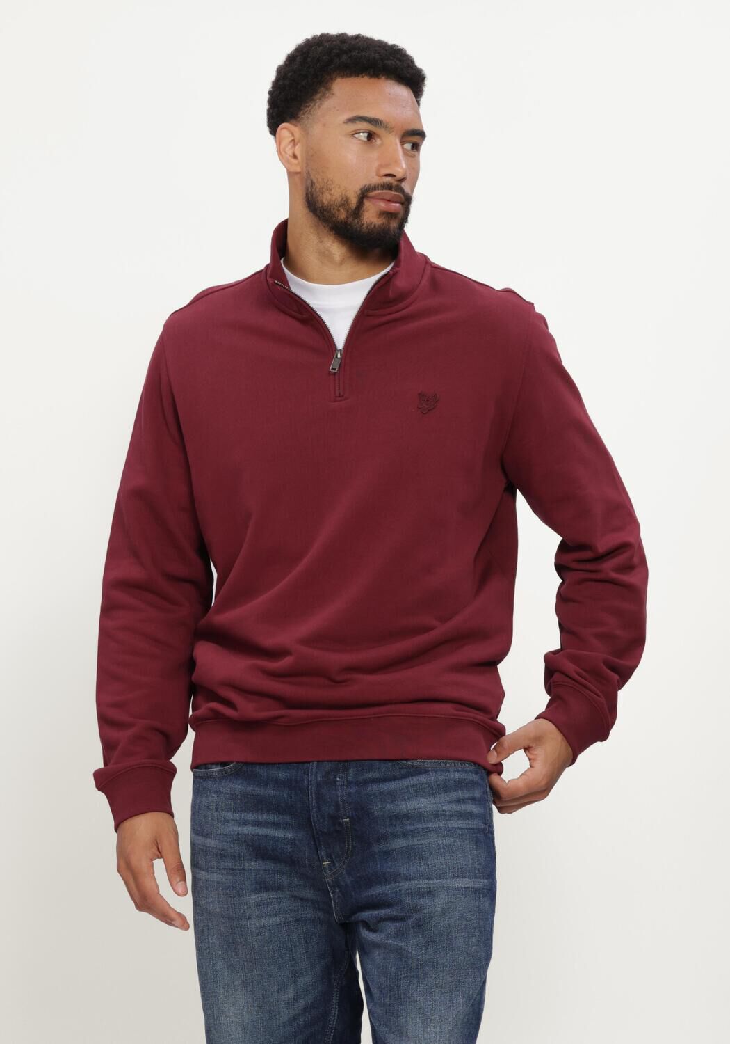 Bordeaux LYLE & SCOTT Pullover SUPERFINE QUARTER ZIP SWEATSHIRT - large