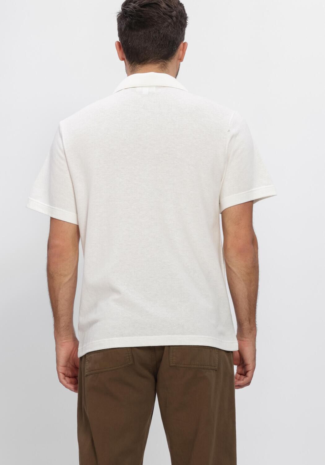 Ecru LACOSTE Polo-Shirt CLASSIC FIT OPEN NECK COTTON LINEN BLEND POLO - large