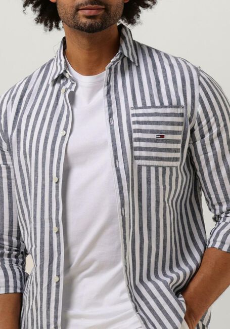 Blaue TOMMY JEANS Casual-Oberhemd TJM CLSC LS STRIPE LINEN SHIRT - large
