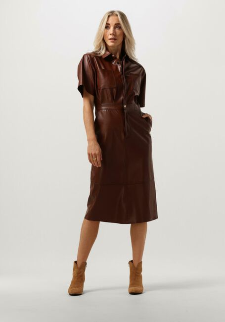 Braune VANILIA Midikleid FAUX LEATHER SHIRT DRESS - large