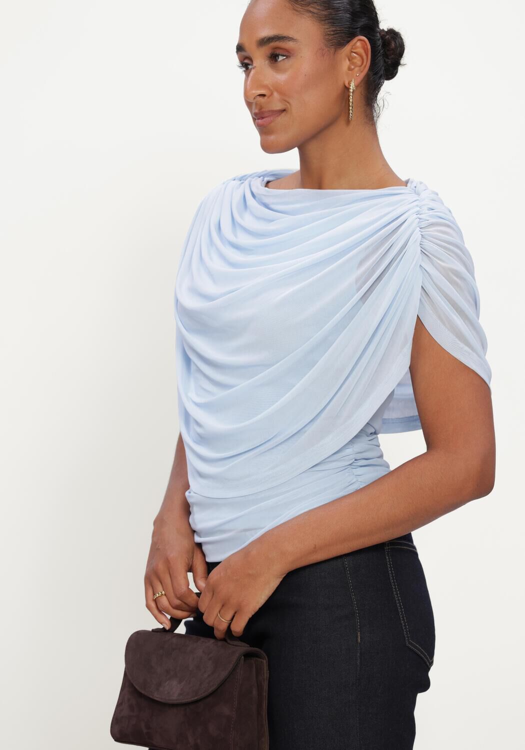 Hellblau NEO NOIR Top COTTUNA DRAPY MESH TOP - large