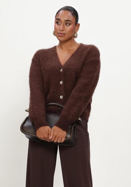 Braune TWNS Strickjacke BUTTONED V-NECK LONG-SLEEVE CARDIGAN - large