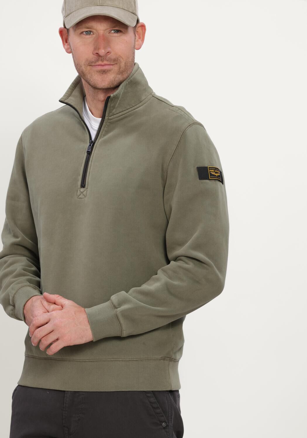 Khaki PME LEGEND Pullover HALF ZIP COLLAR PEACHED FLEECE GD - large