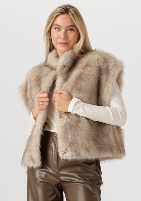 Taupe NEO NOIR Bodywarmer KEVINI FAUX FUR VEST - large