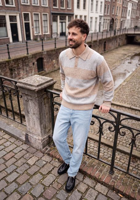 Beige LES DEUX Pullover STRIPED MELANGE KNITTED POLO - large