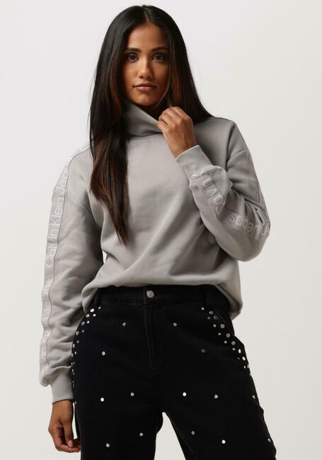 Graue CALVIN KLEIN Pullover LOGO TAPE SLEEVES ROLL NECK - large