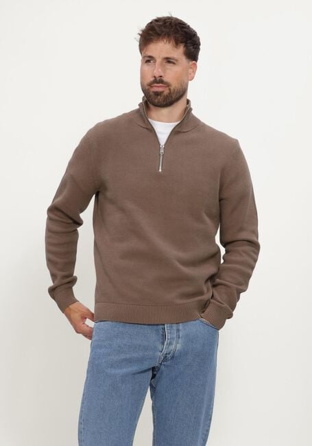 Camelfarbene SELECTED MEN Pullover SLHDANE LS KNIT STRUCTURE HALF ZIP NOOS - large