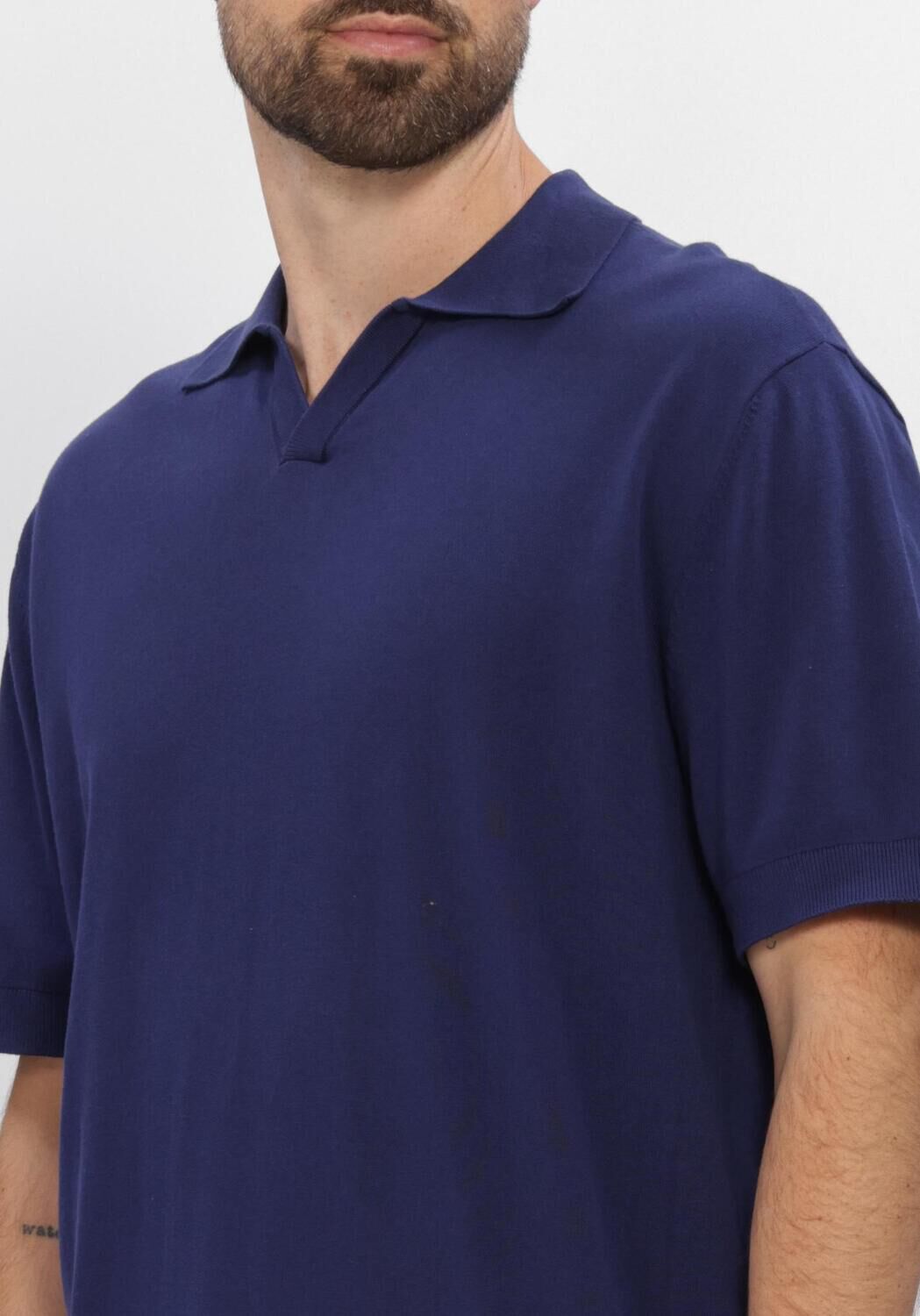 Blaue SELECTED MEN Polo-Shirt SLHTORINO SS KNIT RELAXED OPEN  POLO - large