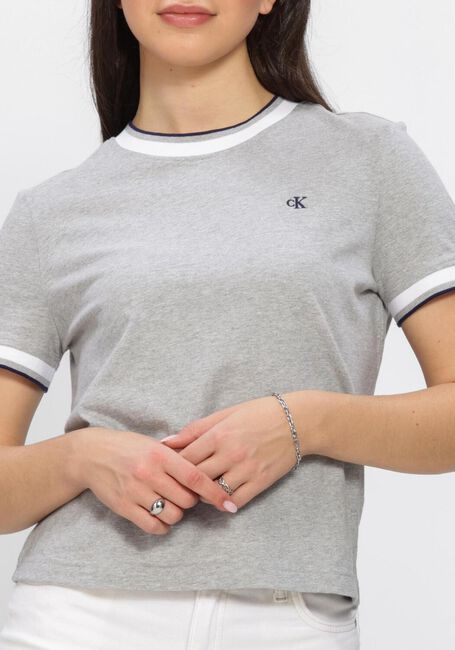 Graue CALVIN KLEIN T-shirt SS CTN MONOGRAM STRIPE TRIM TEE - large