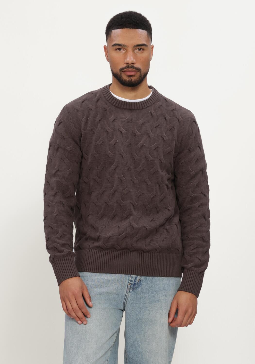 Braune SELECTED MEN Pullover SLMCARLOS LS CABLE CREW NECK - large
