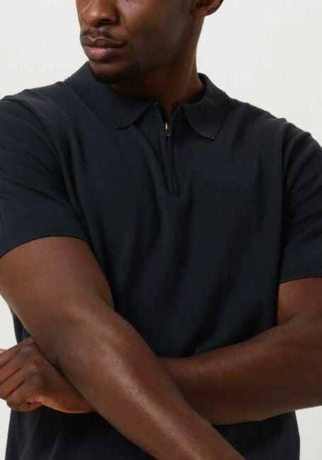 Dunkelblau PURE PATH Polo-Shirt KNITTED SHOTSLEEVE POLO HALF ZIP WITH CHEST EMBROIDERY - large