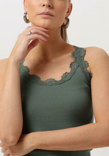 Dunkelgrün ROSEMUNDE Top SILK TOP W/ LACE - large