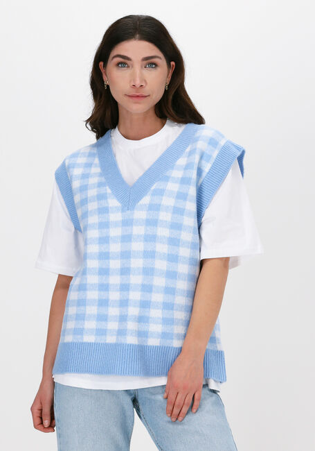 Hellblau NA-KD Spencer CHECKED V-NECK KNITTED VEST - large