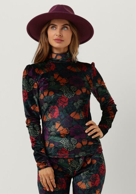 Mehrfarbige/Bunte COLOURFUL REBEL Langarmshirts NEYO BIG FLOWER VELVET TURTLENECK TOP - large