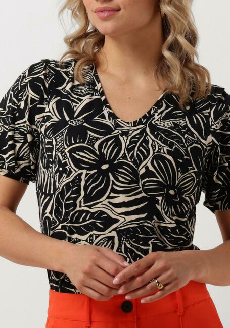Schwarze JANSEN AMSTERDAM Top VFB179 PRINTED TOP SHORT SLEEVE V-NECK - large
