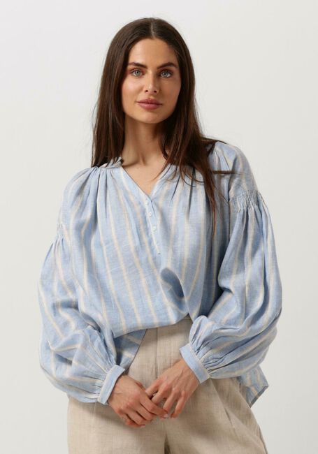 Hellblau MOS MOSH Blusen SAFI STRIPED LINEN SHIRT - large