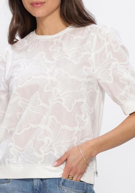 Wei&szlig;e JANSEN AMSTERDAM Pullover NOEL TOP CE 756 LACE FRONT AND SHORT SLEEVES SOLID COTTON BACK - large