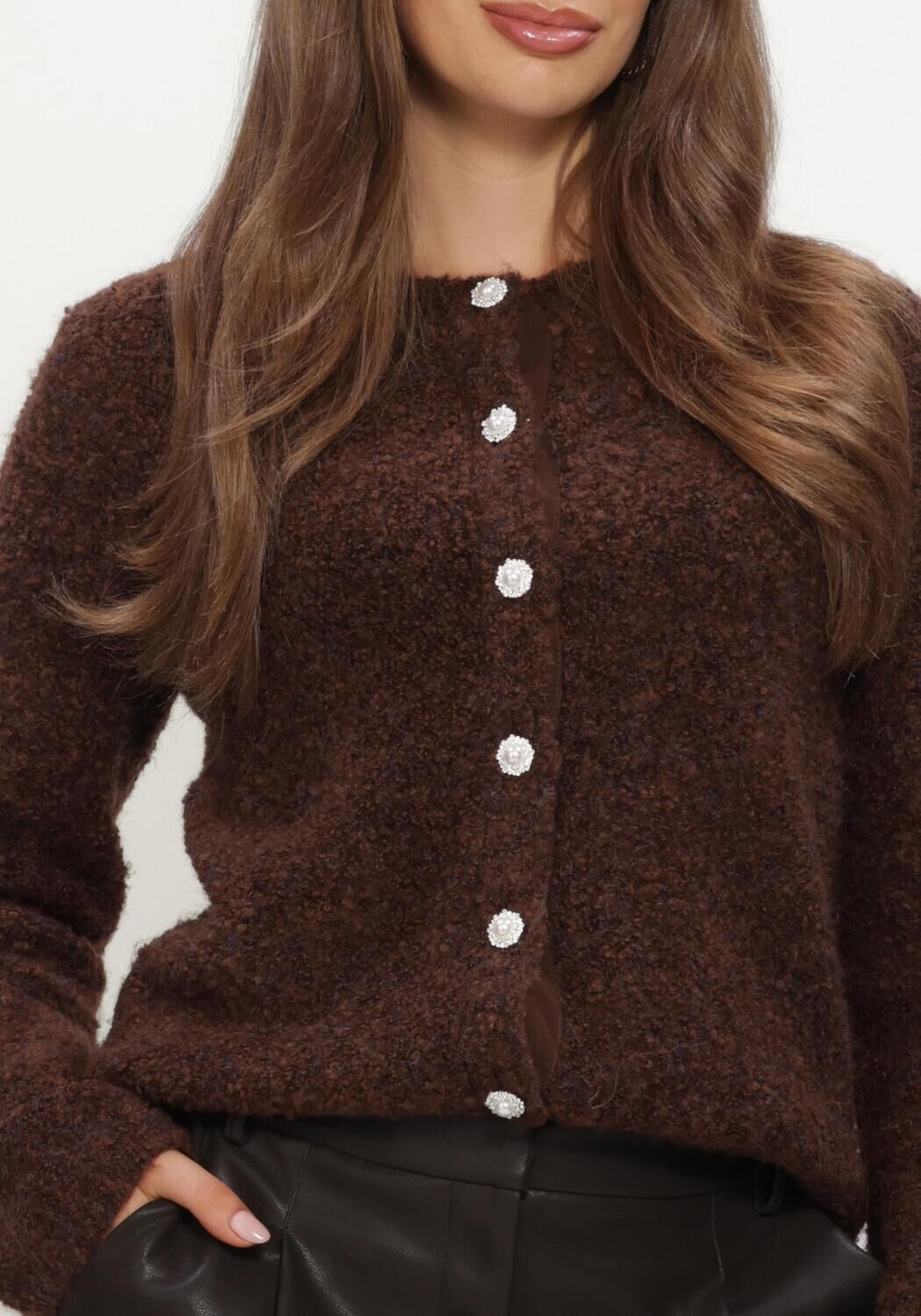 Braune Y.A.S. Pullover YASPLYRA LS KNIT CARDIGAN - large