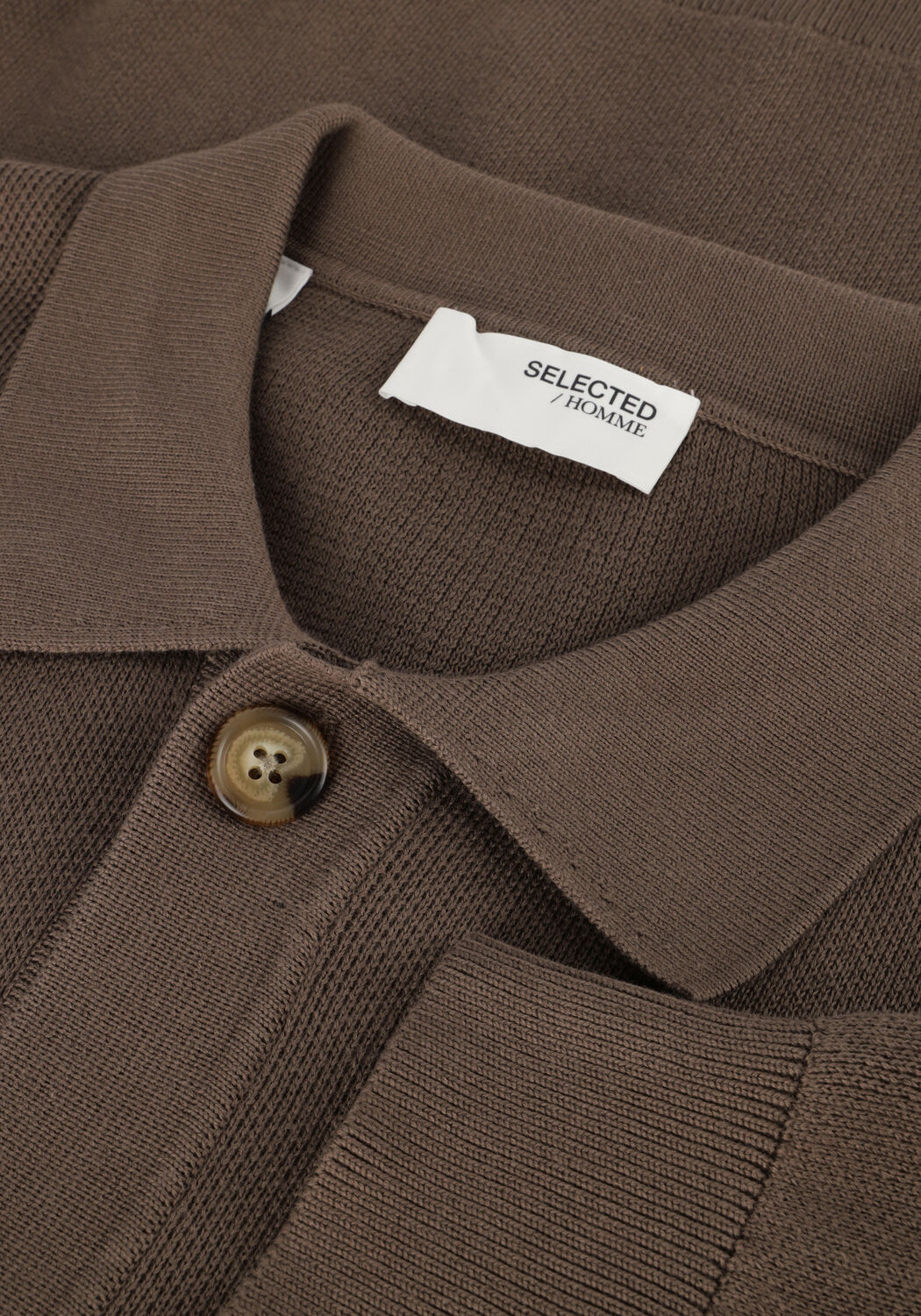 Braune SELECTED MEN Strickjacke SLHMATTIS LS KNIT POLO CARDIGAN - large