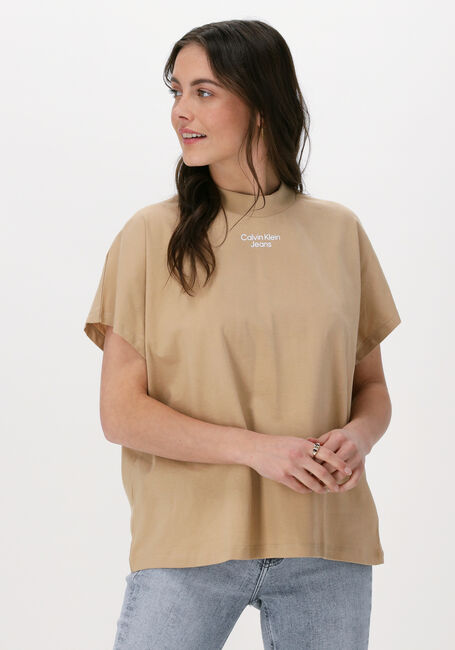 Sand CALVIN KLEIN T-shirt STACKED LOGO LOOSE TEE - large