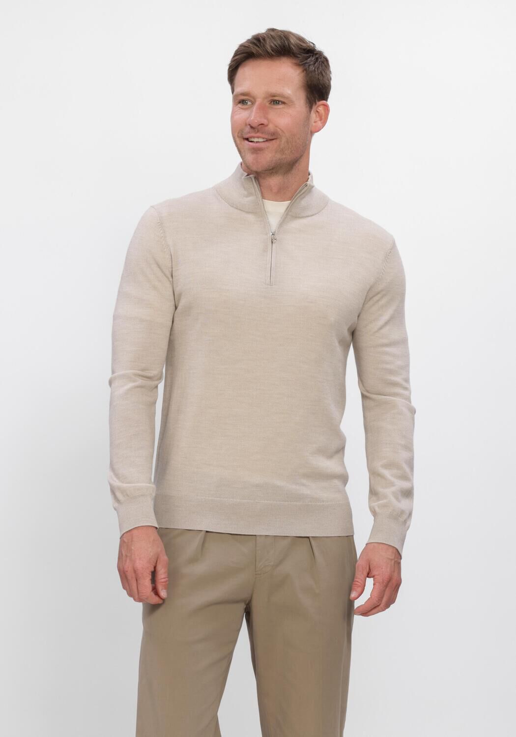 Beige PROFUOMO Pullover PULLOVER HALF ZIP EXTRAFINE MERINO - large