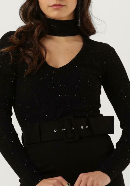 Schwarze GUESS Langarmshirts LS MICRO SEQUIN RIB LEA SWTR - large