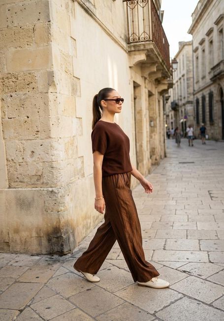 Braune KNIT-TED Weite Hose JANOU - large