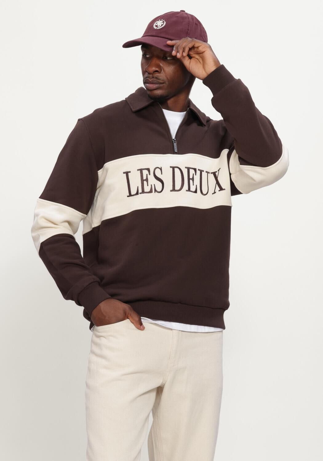 Braune LES DEUX Sweatshirt ZIPPER RUGBY SWEATSHIRT - large