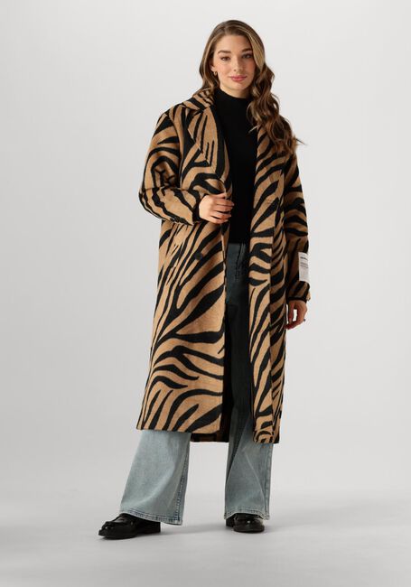 Braune COLOURFUL REBEL Mäntel ZANIA DOUBLE BREASTED WOOL LONG COAT - large