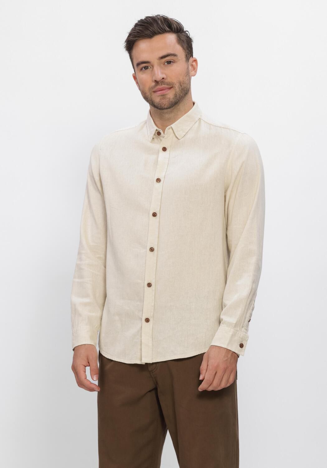 Beige ANERKJENDT Casual-Oberhemd AKLEIF COT/LINEN/VIS L/S SHIRT - large