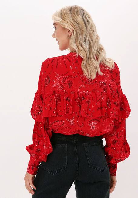 Rote ALIX THE LABEL Bluse LADIES WOVEN ORNAMENT RUFFLE BLOUSE - large