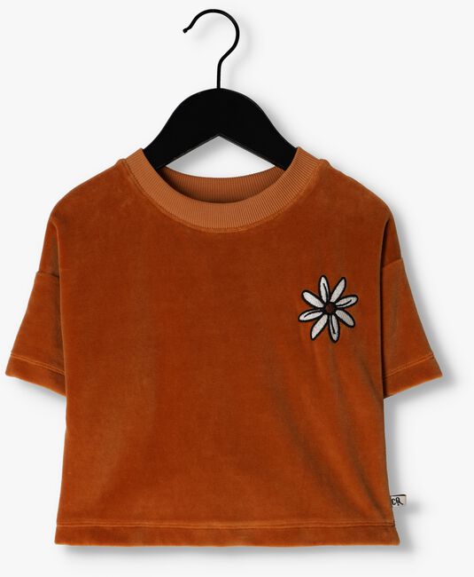 Cognacfarbene CARLIJNQ T-shirt FLOWER - CROPPED CREWNECK T-SHIRT WT EMBROIDERY - large