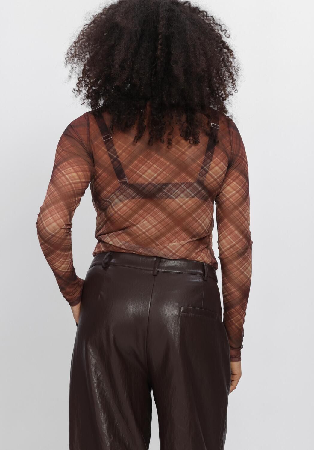 Braune SUMMUM Pullover DIAGONAL CHECK ON MESH TOP - large