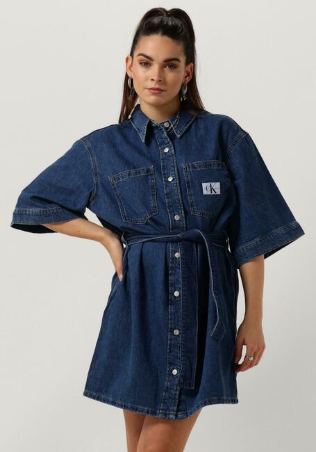 Blaue CALVIN KLEIN Minikleid BOXY BELTED SHIRT DRESS - large