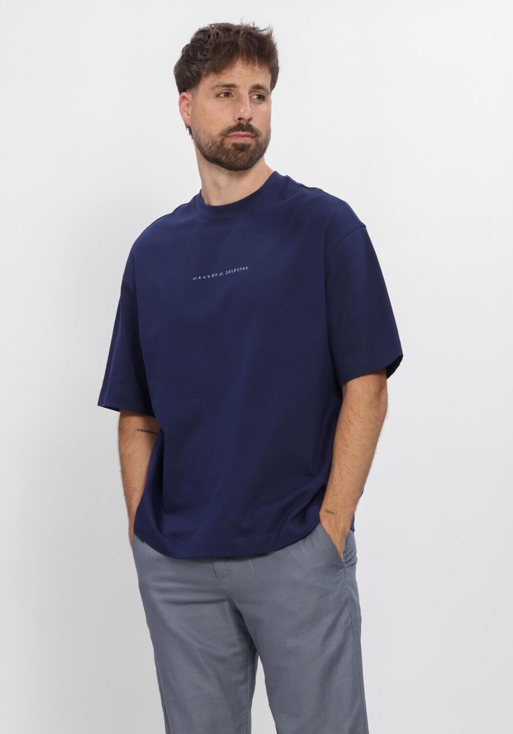 Blaue SELECTED MEN T-shirt SLHRELAXNORMAN LICENSE SS TEE - large
