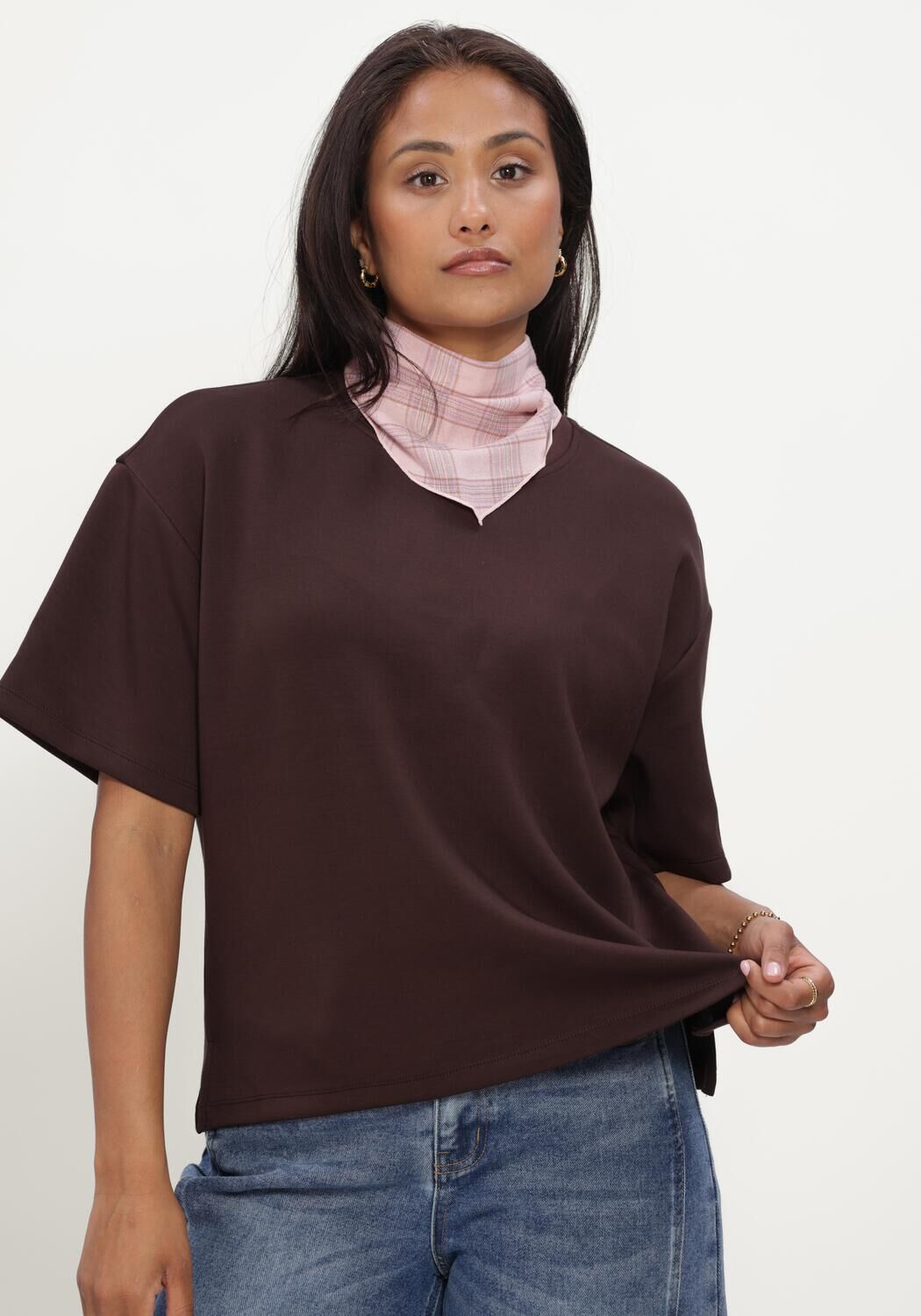 Braune OBJECT Top OBJANDREA RE 2/4 T-SHIRT NOOS - large