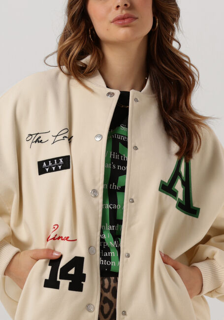 Ecru ALIX THE LABEL Jack LADIES WOVEN PATCHED BOMBER JACKET - large
