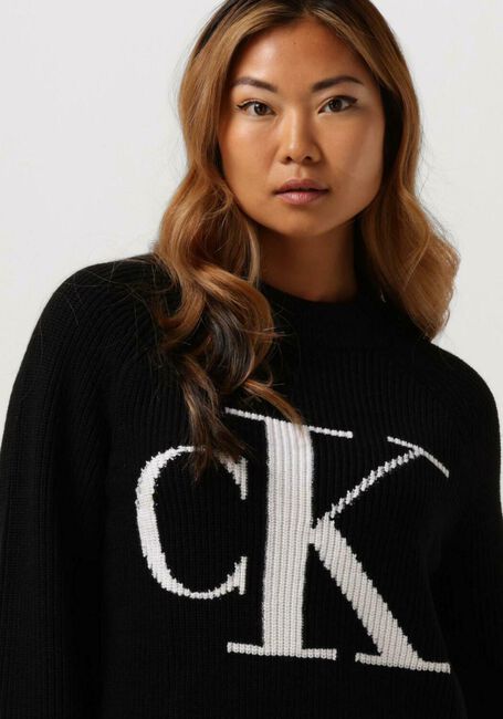 Schwarze CALVIN KLEIN Pullover BLOWN UP CK HIGH NECK SWEATER - large