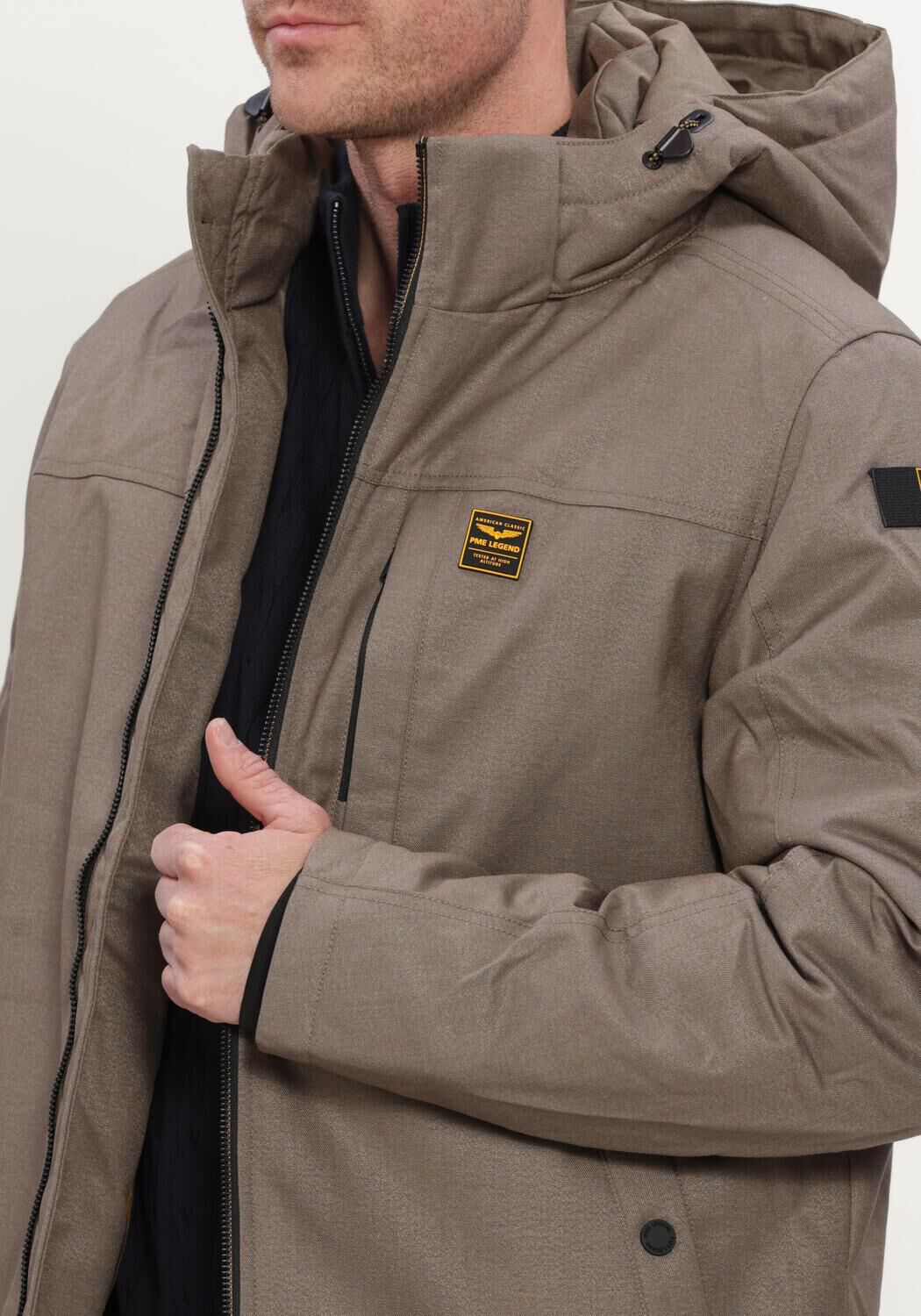 Khaki PME LEGEND Winterjacken SEMI LONG JACKET STRATOR MELANGE TWILL - large